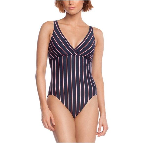 Ralph Lauren Navy Stripe Lace-Up Back One-Piece - Picture 1 of 10